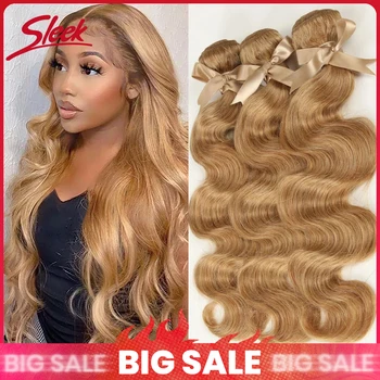 Big Sale Sleek Honey Blonde 27 Colored Brazilian Body Wave Natural Remy Hair Bundles 8 To 26 Inches Sold 1/3/4 Hair Extension 1