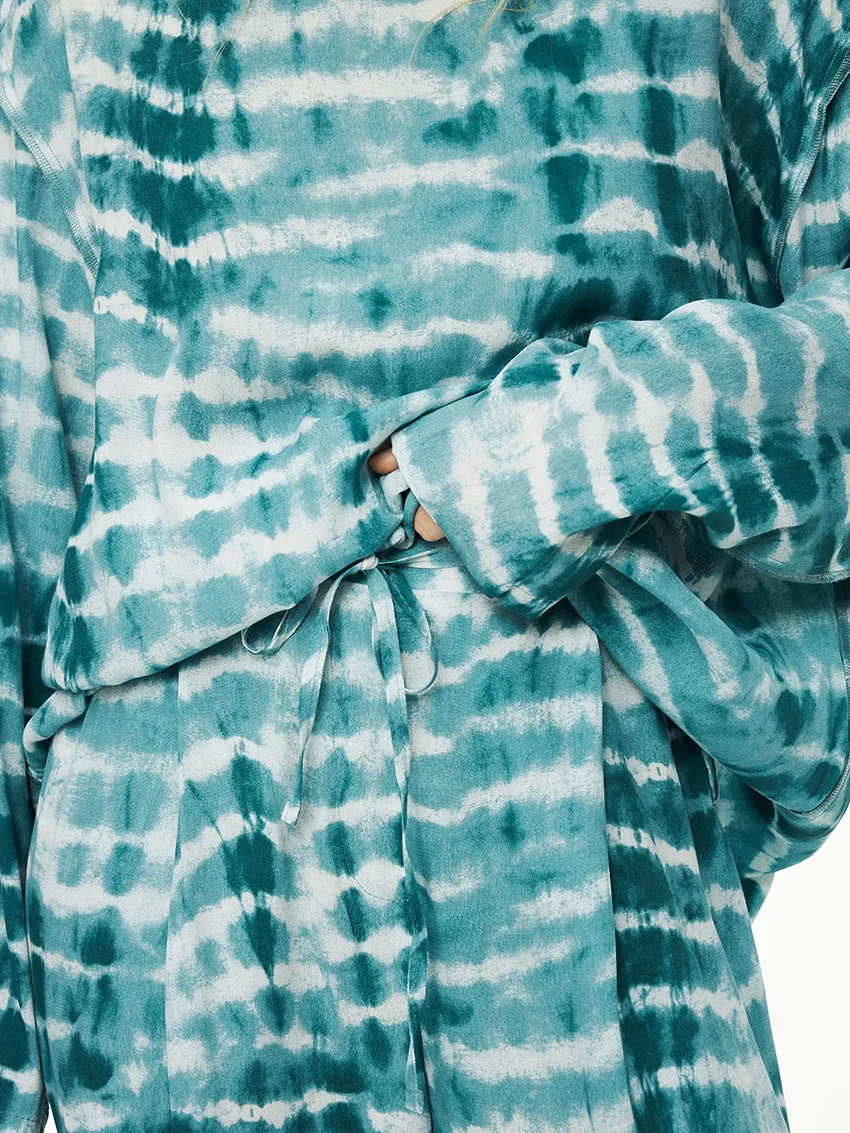 Marthaqiqi Loose Printing Ladies Sleepwear 2 Piece Set O-Neck Pajama Long Sleeve Nightwear Wide Leg Pants Casual Nightgowns Suit