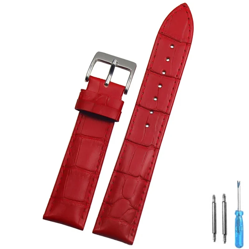 Premium Genuine Leather Watch Strap with Steel Buckle - Includes Tool