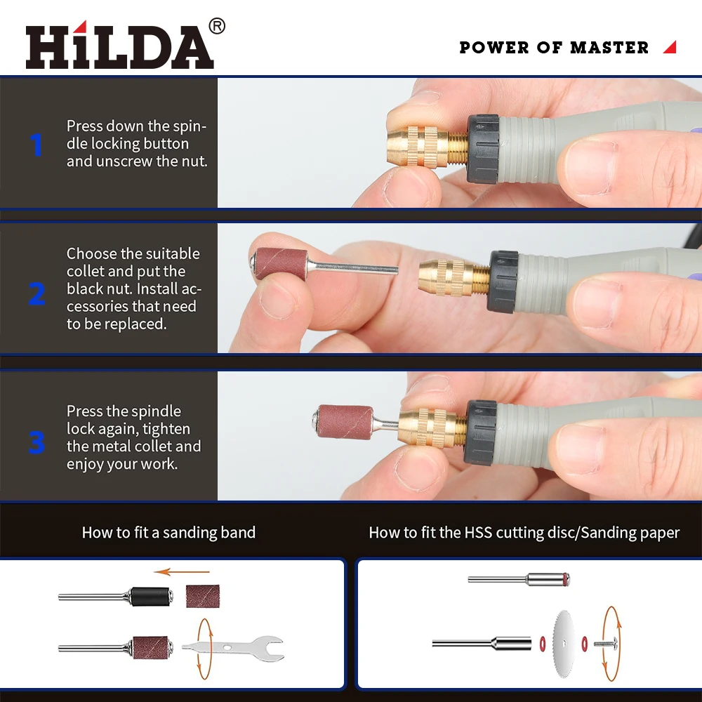 HILDA 18V Engraving Pen Mini Drill Rotary Tool With Grinding Accessories Set Multifunction Mini Engraving Pen Pet Nail Polish 5