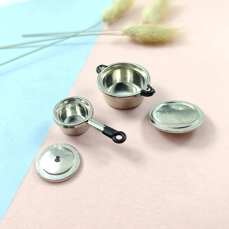 

1 Set Dollhouse Mini Kitchen Cookware Pot Pan Cook Pretend Play Kids Kithcen Cooking Utensil Accessory Frying Pan Saucepan Toys