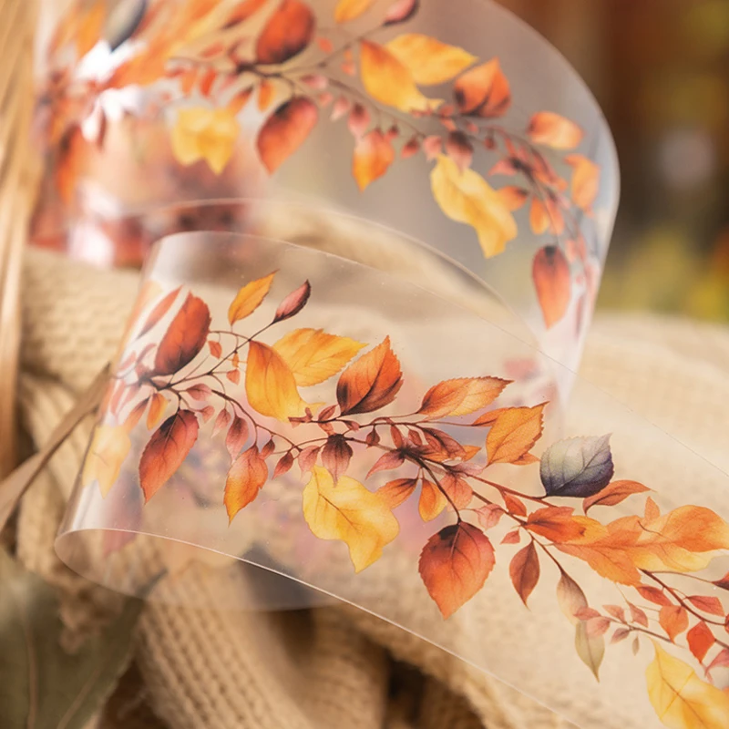 Mr. Paper 가을 가지 잎 테마 pet 테이프, 일기 스크랩북, 전화 케이스 콜라주 스티커 테이프, 4 가지 스타일, 200cm/롤