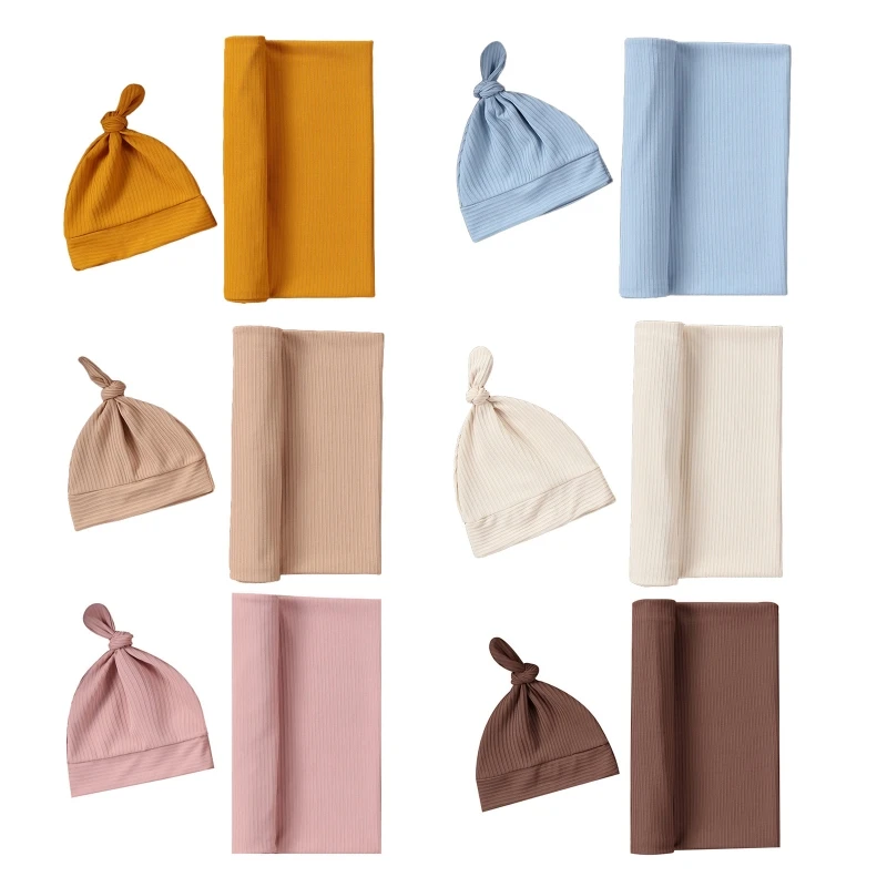 Newborn Baby Cotton Swaddle Wrap Towel with Headband Hat 2pcs/set for Newborn Baby Girls Boys Photography Props Gift Supplies