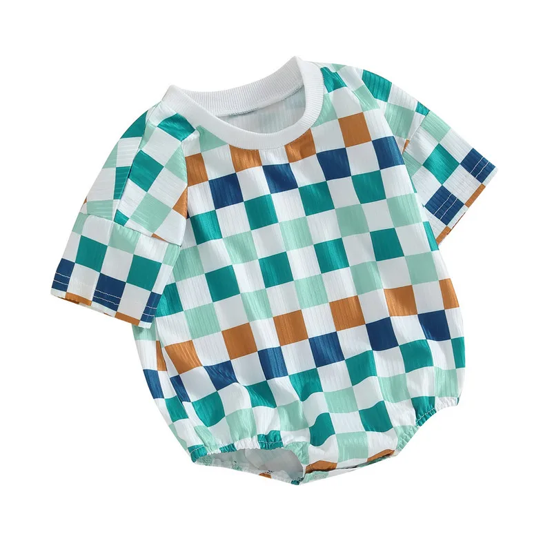 

Newborn Baby Girls Boys Bodysuit Summer Clothes Short Sleeve Checkerboard Casual Jumpsuit for Kids Baby Clothing