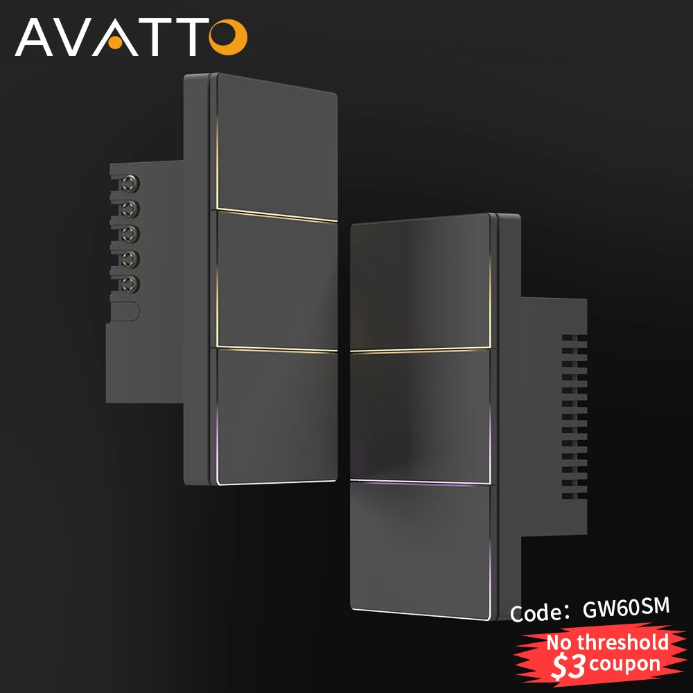 AVATTO Tuya WiFi 1/2/3/4Gang สมาร์ทสวิทช์ไฟ,US PUSH ปุ่มสวิทช์ Ambient Light APP Control สนับสนุน Alexa Google Home 1