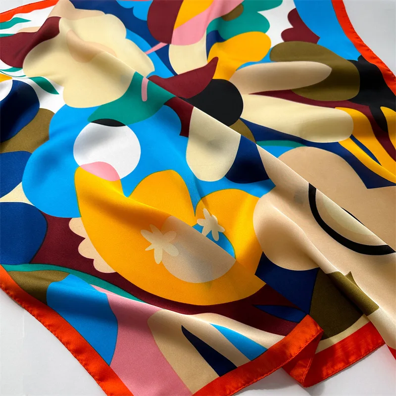 70*70cm Silk Square Scarf Women Soft Flower Print Hairband Foulard Neckerchief Hijab Tie Bag Ribbon Headband Fashion Decoration 3