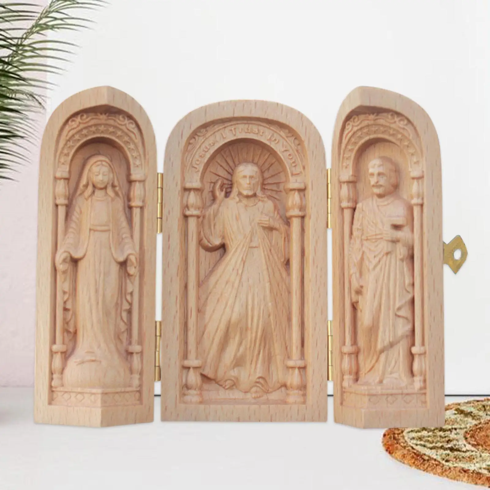 Catholic Wooden Statue Home Prayer Ornament for Cabinet Decor Centerpiece
