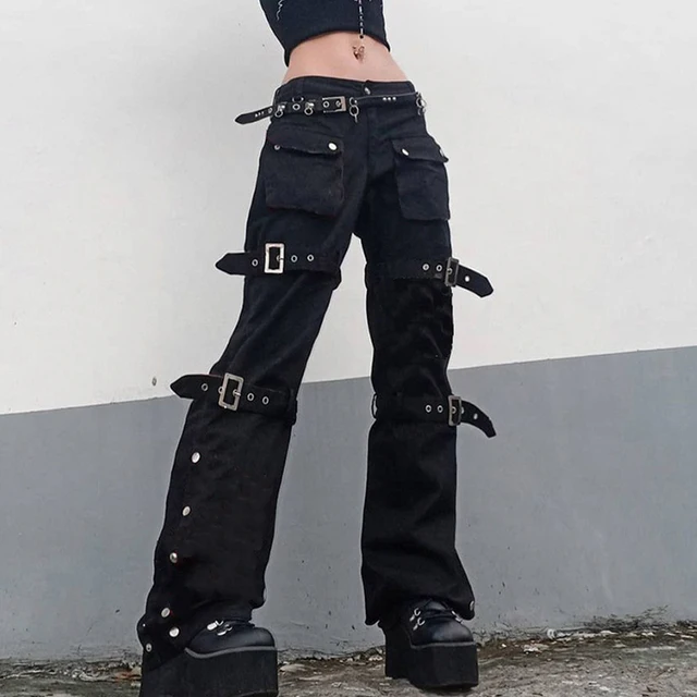 Black Buckle Baggy Jeans Autumn E Girls 