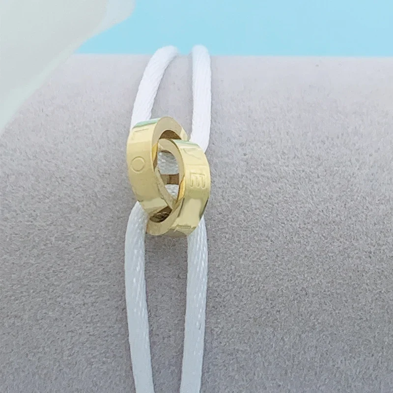 Stainless Steel Two Circle Crossed Bracelet Adjustable Rope Unisex Jewelry