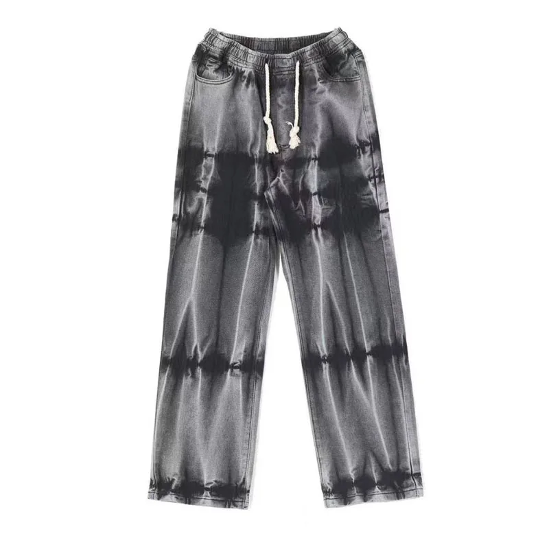New Spring and Autumn Fashion Brand Tie Dyed Gradient Retro Denim Straight Leg Loose and Versatile Handsome Men's Casual Pants 5