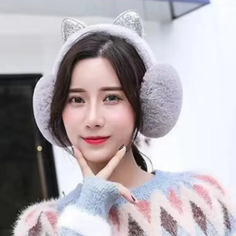 Winter Warm Plush Earmuffs for Women Girls Children Riding Ski Ear Protection Cartoon Cute Cat's Ears Fur Soft Cashmere Earflaps ear muffs