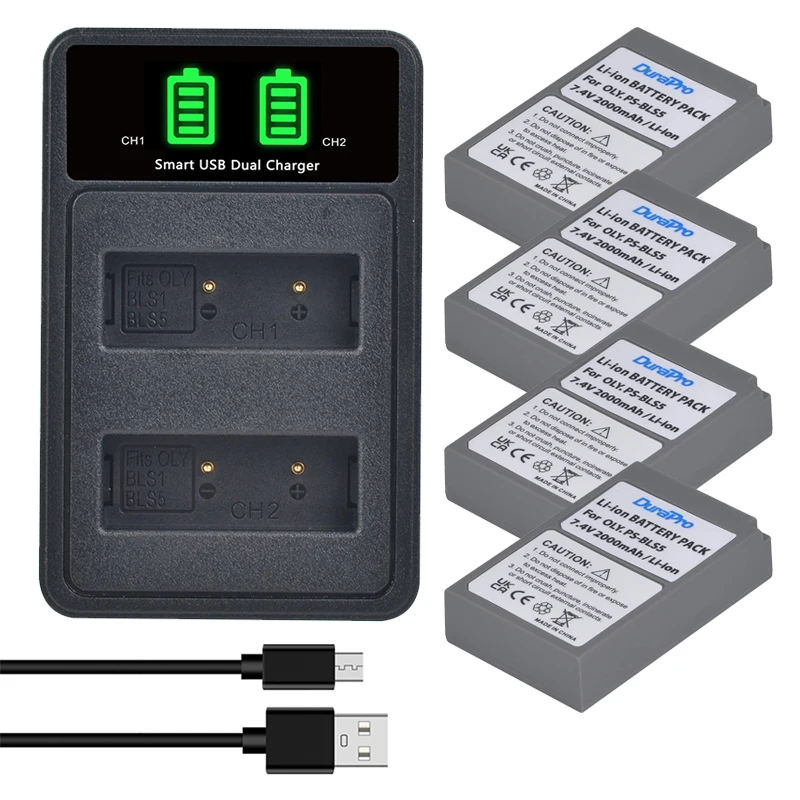 Ps-Bls5 Batteria Bateria Bls50 Con Doppio Caricatore Led Per Olympus Pen Bls-50, E-Pl2, E-Pl5, E-Pl6, E-Pl7, E-Pm2, Om-D, E-M10 Ii