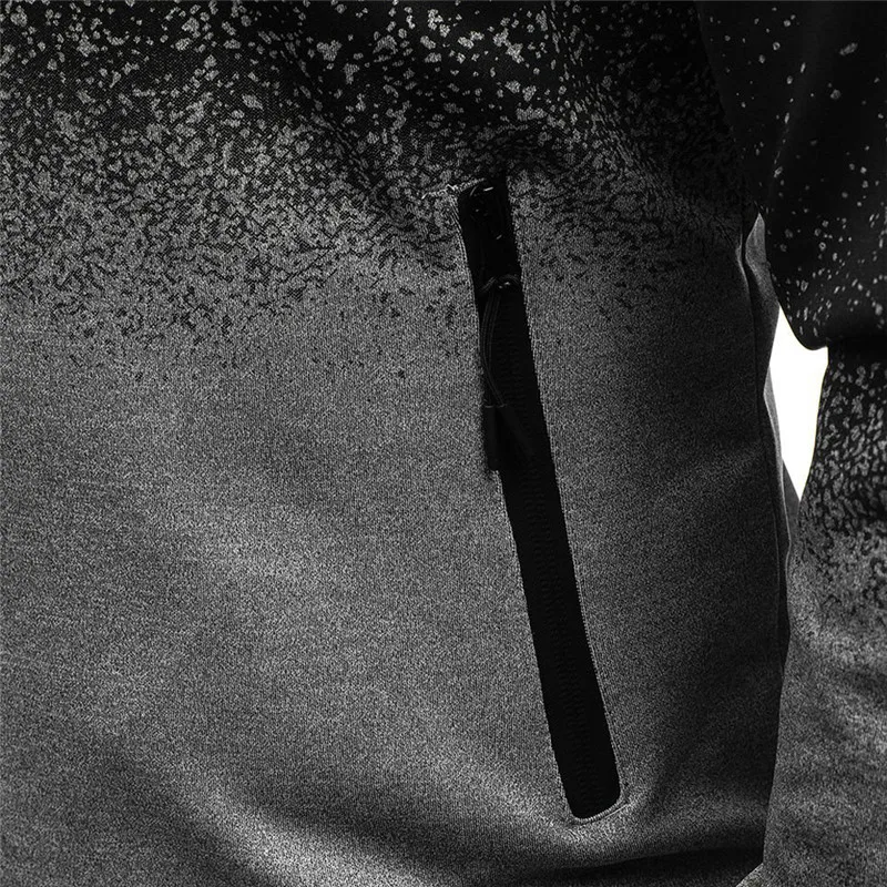 Mens Gradient Color Hoodie Samurai Print High Quality Coat Jacket