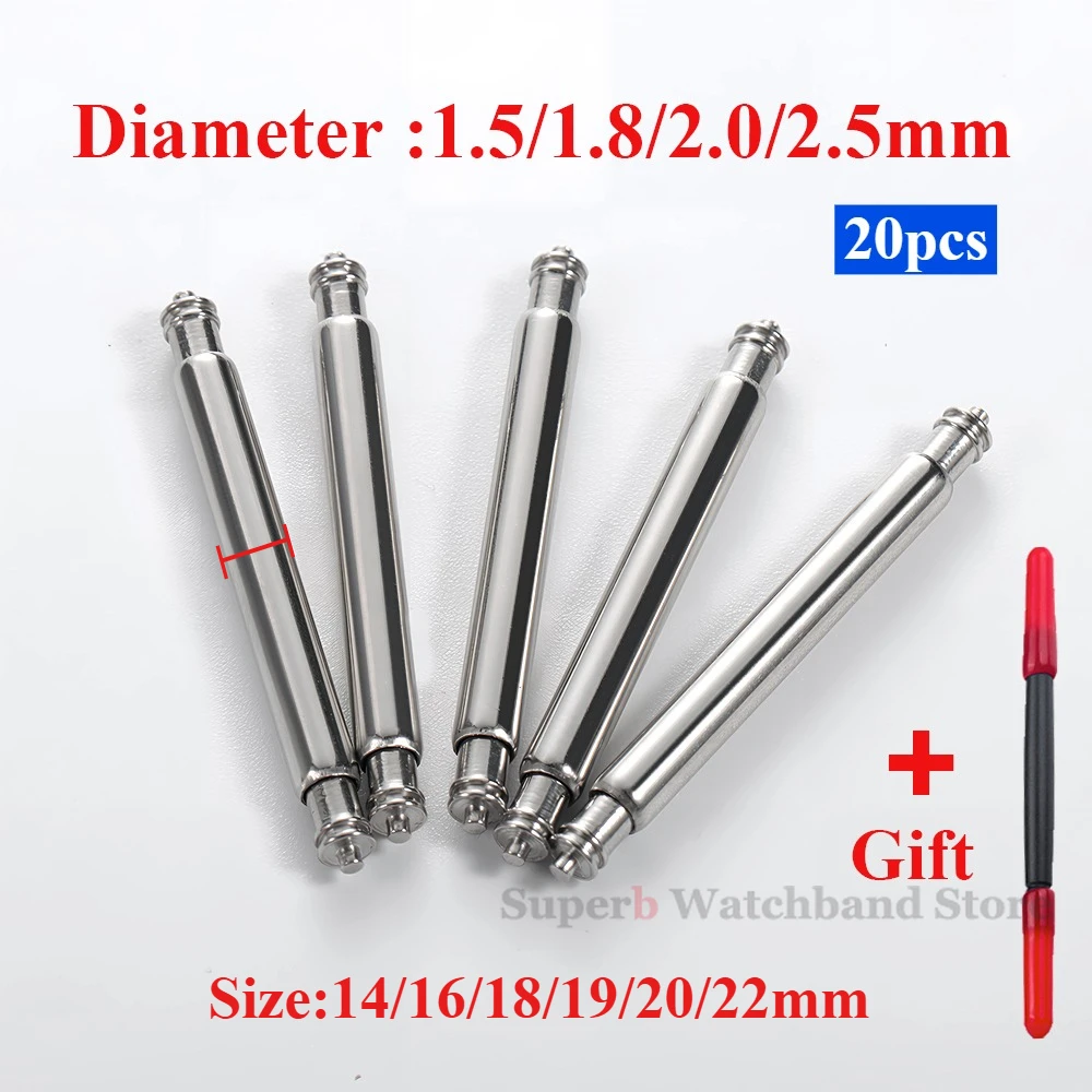 20pcs Watch Band Pins 1.5/1.8/2.0/2.5mm Diameter 14/16/18/19/20/22mm ...