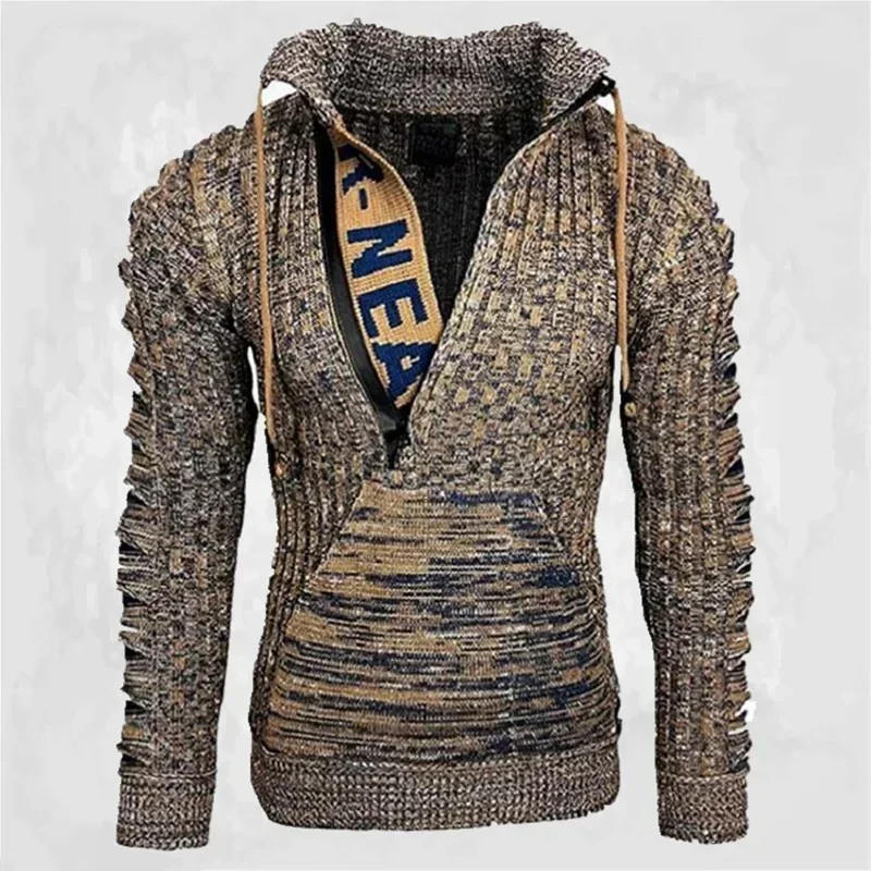New Autumn Winter Men's Hooded Sweaters Warm Slim High Neck Sweater Long-sleeved Shirt Male Knitwear Mens Clothes S-4XL