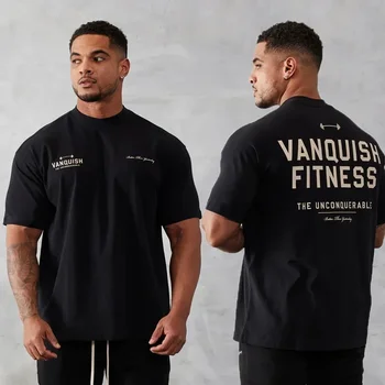 Summer New Sports Fitness Cotton Men’s Vintage Oversized T-Shirt Crew Neck Short Sleeve Joggers Gym Running Training T-Shirts