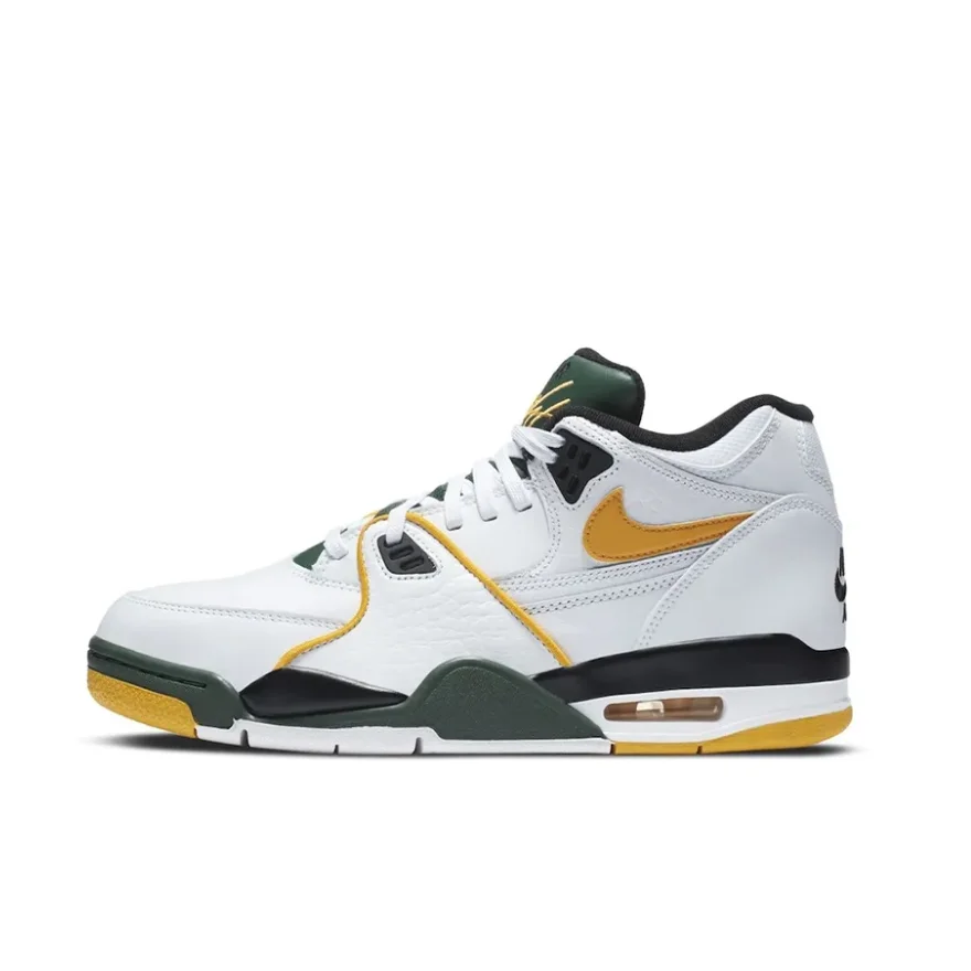 Nike Air Flight 89 Men's Mid Top Retro Basketball Shoes White Green Yellow Colorway