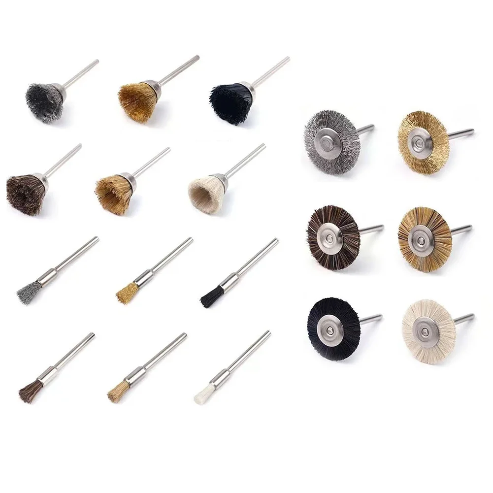 18pc Brass Brush Steel Wire Wheel For Metal Cleaning Polishing Rust Removal Tool 2.35 Handle Electric Grinding Wire Brush Polish