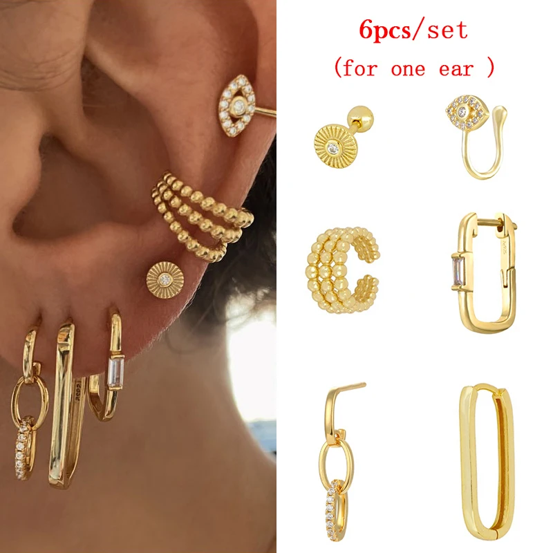 KEYOUNUO Gold Silver Filled Drop Hoop Earrings For Women Piercing CZ Dangle Stud Earrings Set Fashion Party Jewelry Wholesale