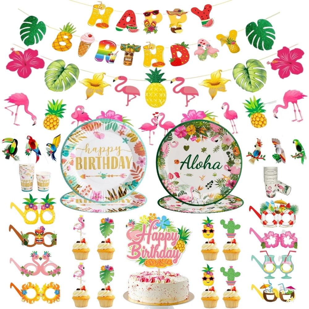 Hawaii Party Dekorationen Flamingo Hawaii Luau Sommer tropische Party Banner Sonnenbrille Luftballons Aloha Strand Geburtstags feier