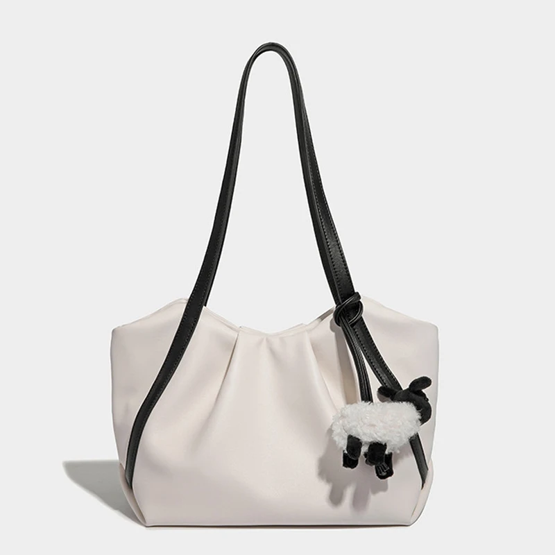 thumbnail image 1 of Bolsos de mano casuales coreanos para mujer, bolsos y carteras de diseñador de lujo, novedad de 2024, en PU, adornos de dibujos animados, hombros fruncidos debajo del brazo, 1 of 5