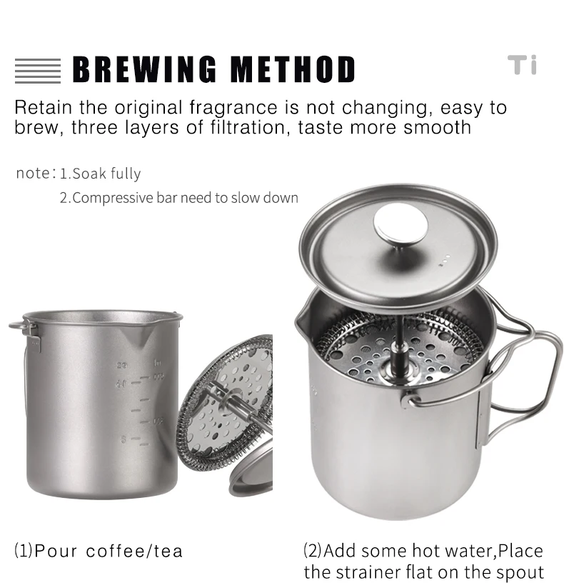 Tiartisan Titan Klappgriff French Press Hängetopf Kaffeemaschine mit Deckel Outdoor Camping Kochgeschirr Wasserbecher Becher – Detail 5
