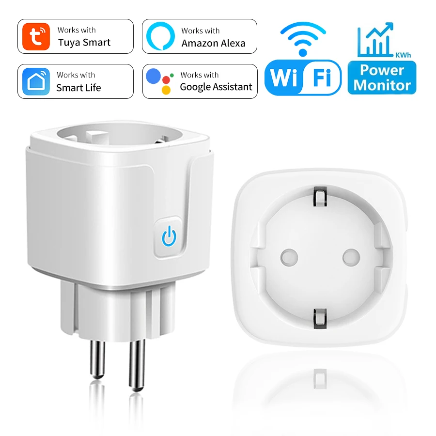 16A Tuya WiFi Smart Plug EU Socket Power Monitoring Smart Life APP Remote Control Timing Function Support Alexa Google Home