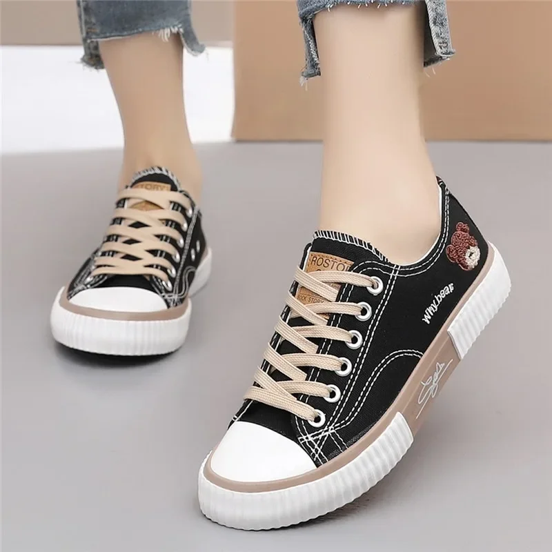 Luffymomo Women's Canvas Sneakers - Comfortable Low Top Walking Shoes With Non-Slip Rubber Sole