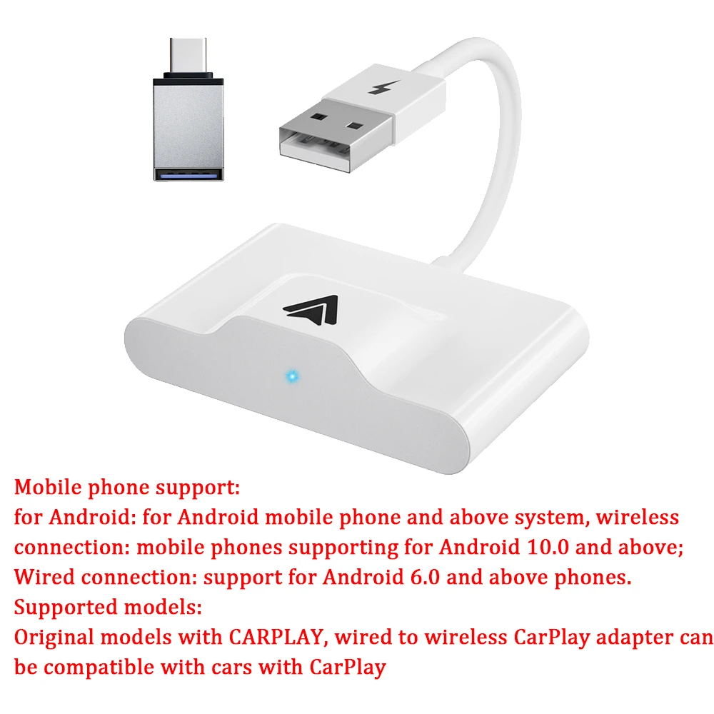 Adaptador de CarPlay inalámbrico para IOS y Android, adaptador de cable a  inalámbrico, Dongle automático, BT5.0, WiFi 2,4G y 5G con USB C,  convertidor OTG - AliExpress