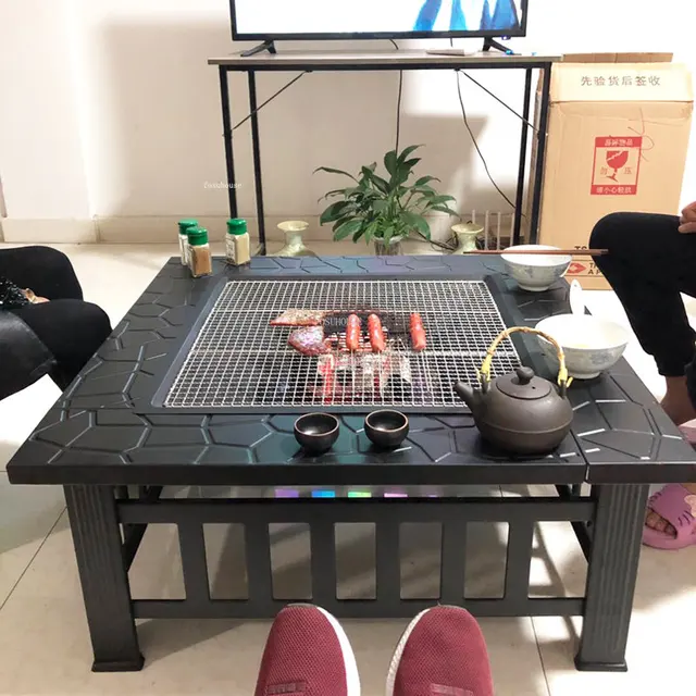 Kültéri Grill Állvány Kemping Kályha Faszén Fűtő Tábortűz Brazier Asztal Udvar Négyzet Alakú Tűz Gödrök Otthoni