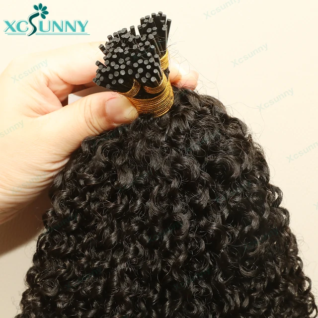 Itip crépus bouclés Extensions de cheveux humains birmans Itips Microlink cheveux humains crépus bouclés je conseils cheveux humains pour les femmes noires 1