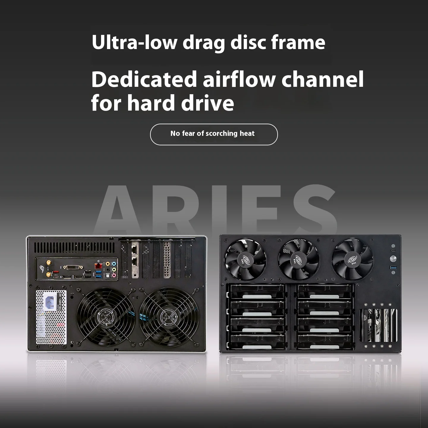 아리에스 8 디스크 포지션 NAS 섀시 아노다이징 알루미늄 ATX 메인보드 SFX 세미하이 PCIe 플라잉 카우 블랙 허드 스토리지 서버 섀시