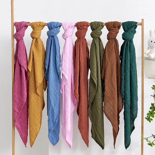 Kangobaby #Old Time# 2pcs Set Solid Color Reusable Soft Breathable Baby Muslin Swaddle Blanket 5