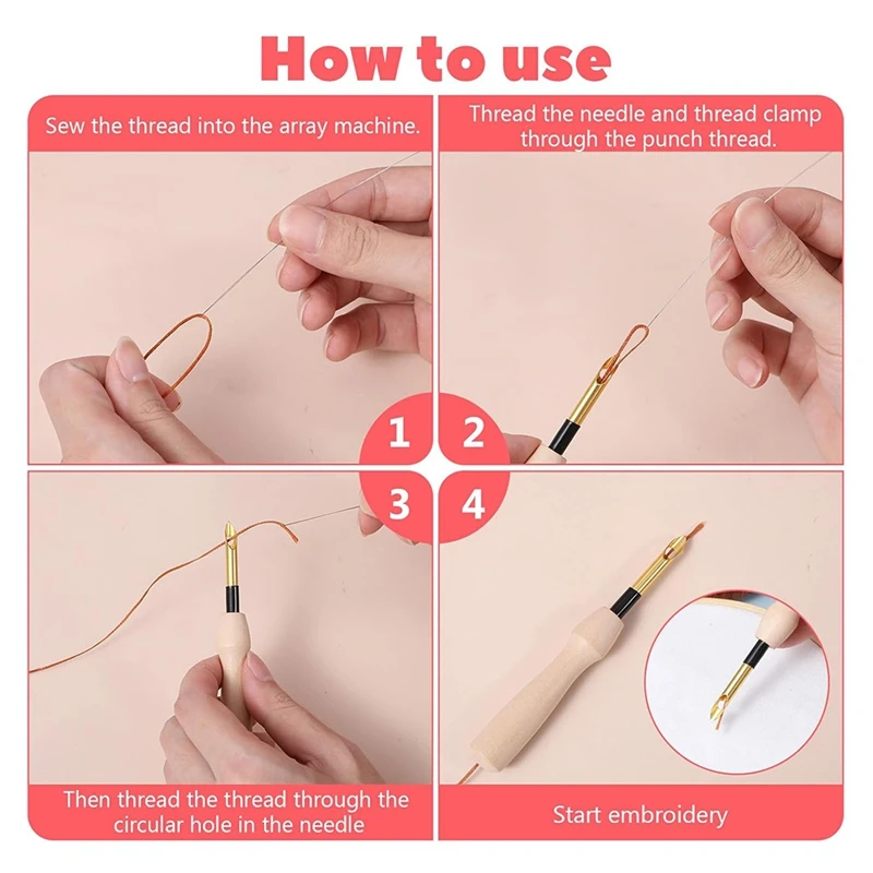12 Pieces Punch Needle Set, Embroidery Wooden Handle Punch Needle Tools, Suitable For Adult Beginners, DIY Craft