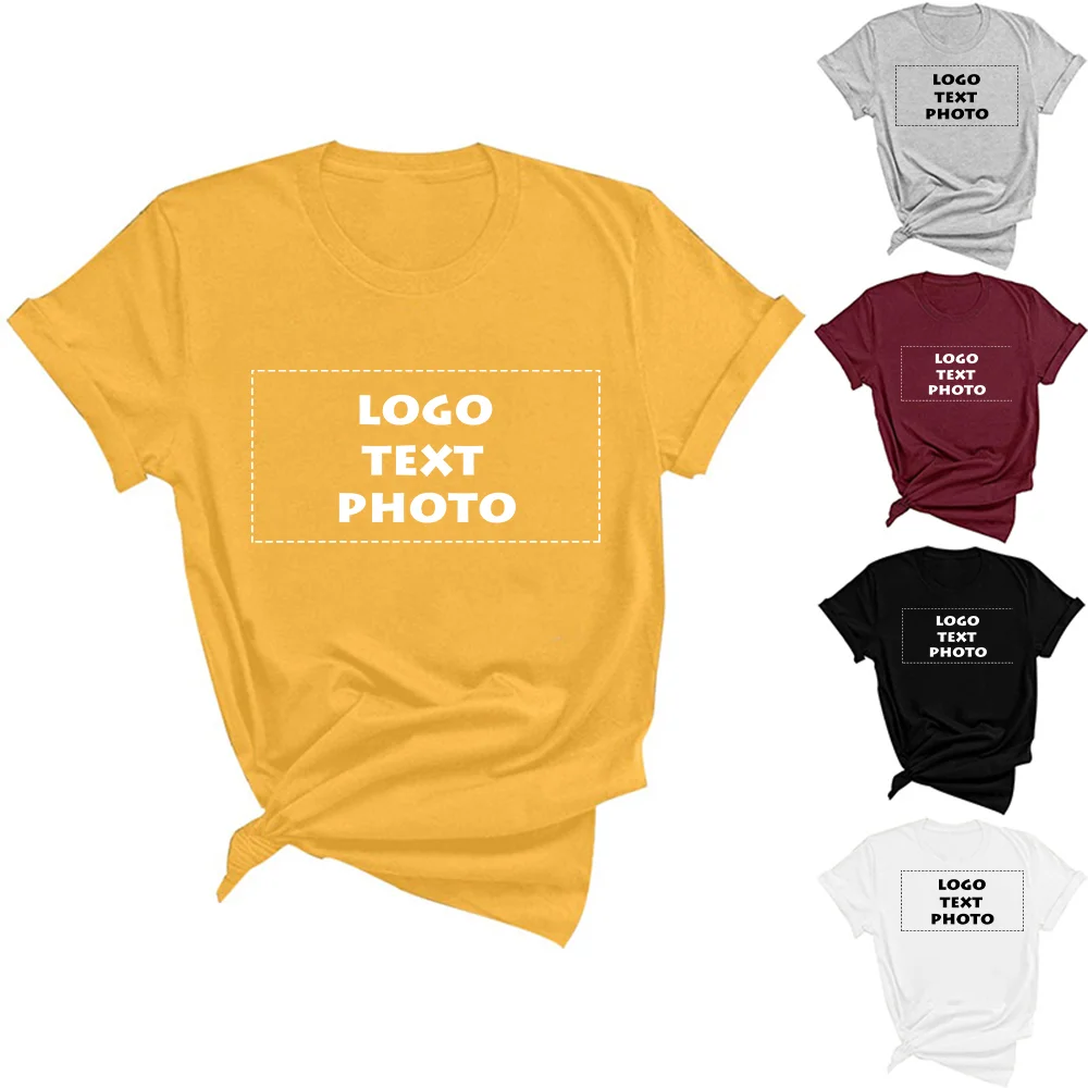 

Custom Logo Women Loose Straight Fashion Summer Short Sleeve Streewear Casual Solid Female Clothing O Neck