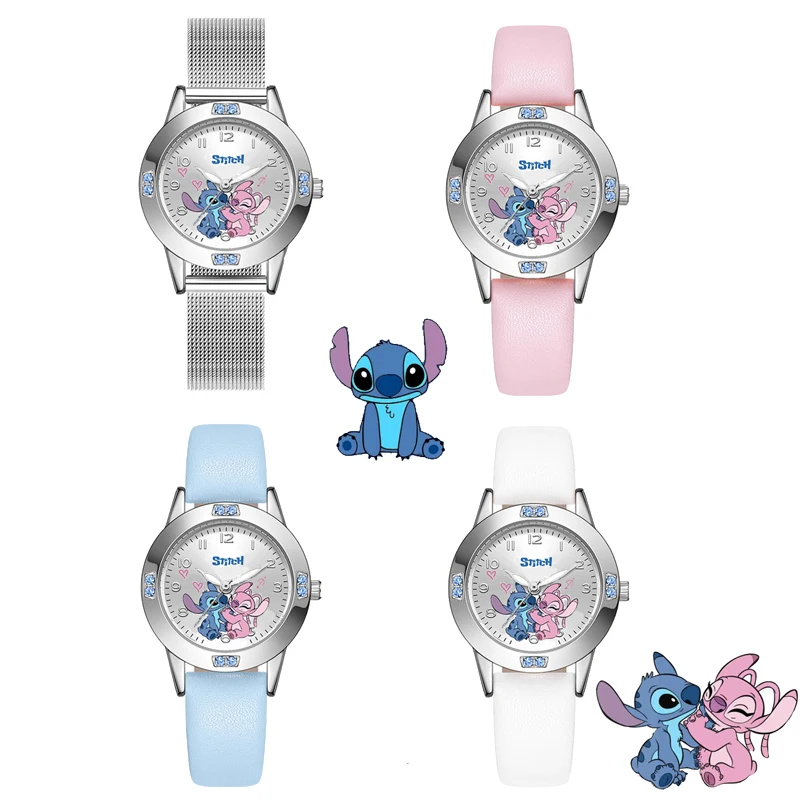 

New Disney Stitch Diamond Quartz Watch for Women Diamond Quartz Watch Cartoon Fashion SteeI Belt Watch Children Birthday Gift