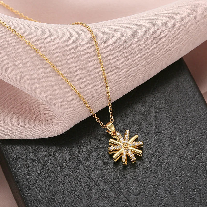chain pendants Stainless Steel Rotating Sunflower Pendant Necklace for Women Jewelry Luxury Fashion Zirconia Choker Necklaces sapphire pendant Necklaces & Pendants