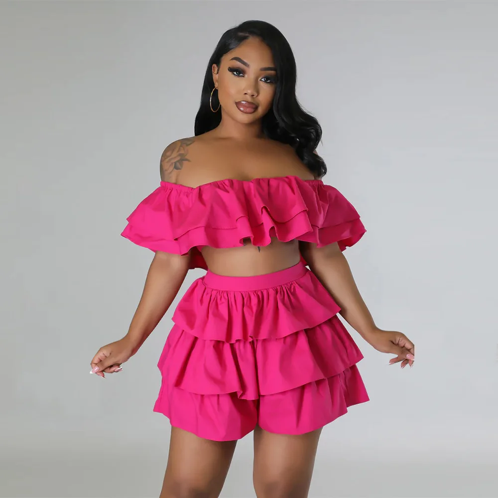 

Женский комплект юбки в одну линию с оборками и открытыми плечами, пляжное платье, купальники, накидка, полиэстер, новинка, 2024 г.