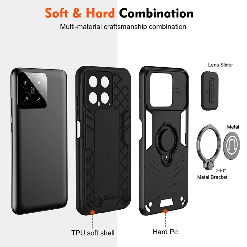 Shockproof Armor Case with Magnetic Ring Holder and Wireless Charging Compatibility