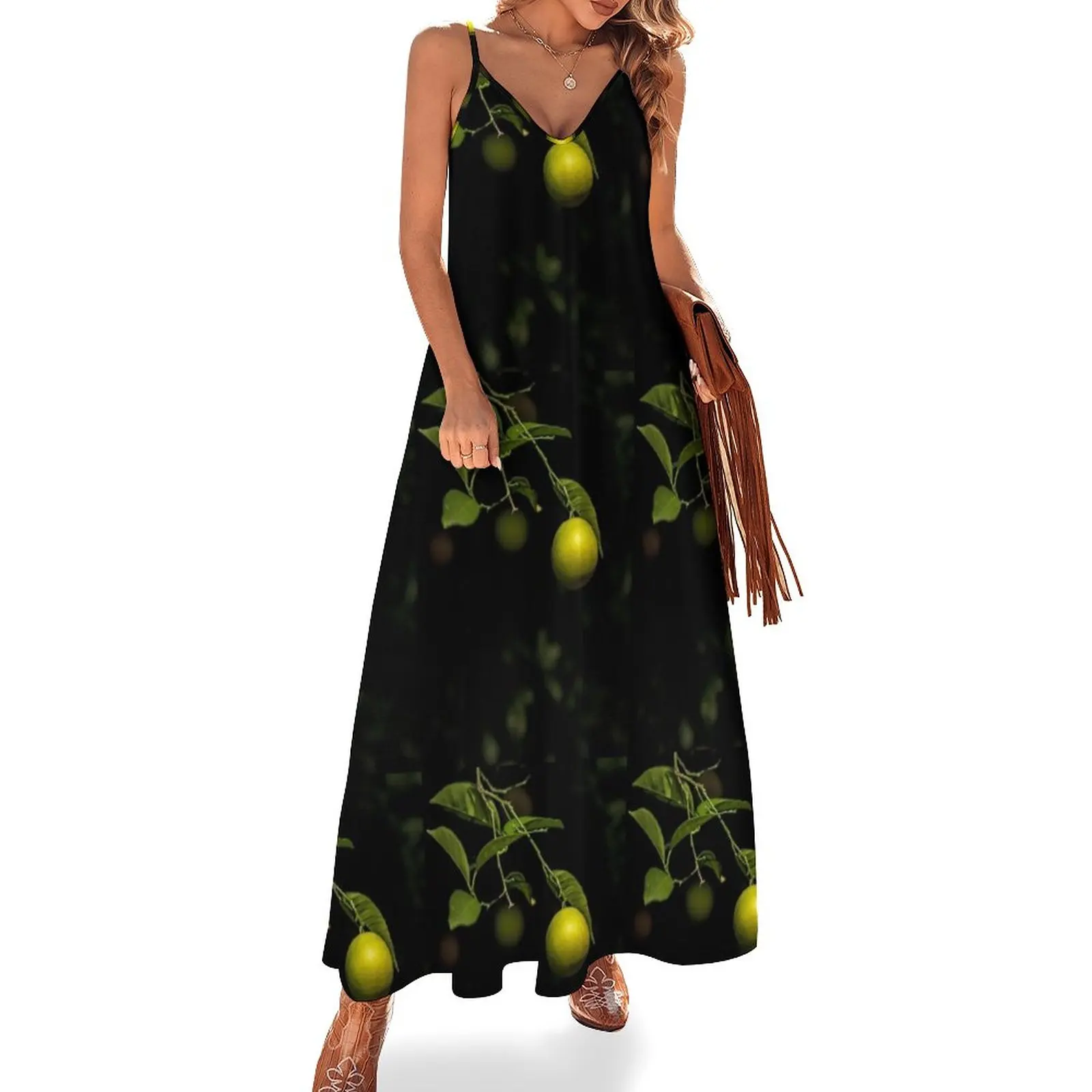 

Lime Sleeveless Dress elegant guest wedding dress Women's long dress