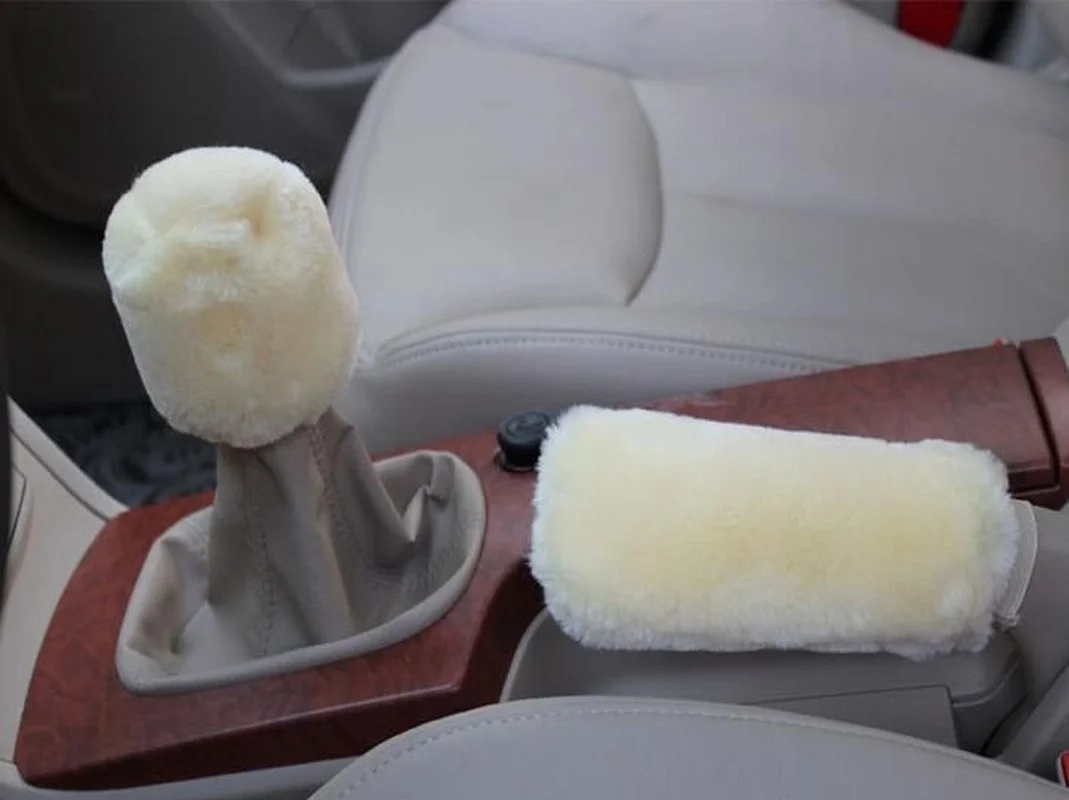 Car Handbrake Grip Covers Gear Shift Knob Cover Handle Plush Sleeve Winter Black Soft Warm Hand Brake Auto Interior Accessories