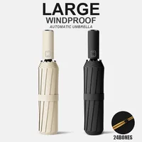 Paraguas automático grande de 24 huesos, Color sólido, ligero, plegable, gran formato, sombrilla para exteriores, protección UV, paraguas automático (v1.12.4)