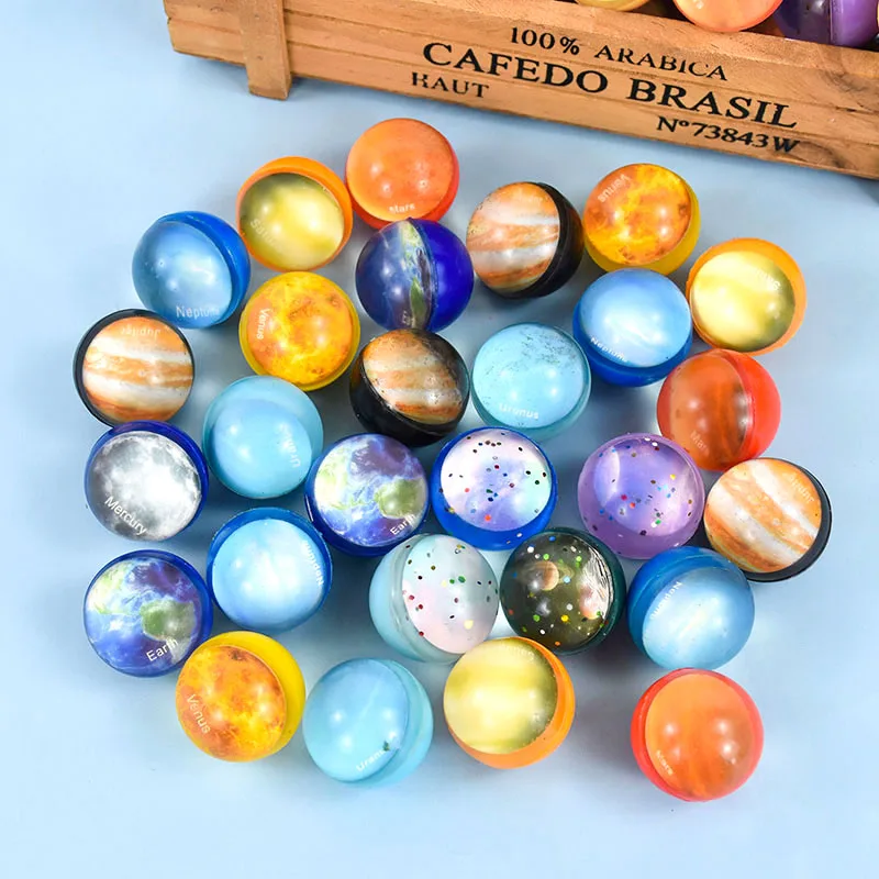 10Pcs 32mm Space Starry Planet Jumping Bounce Ball Rubber Elastic Ball Outdoor Stress Relief Toy Kids Birthday Party Favors Gift