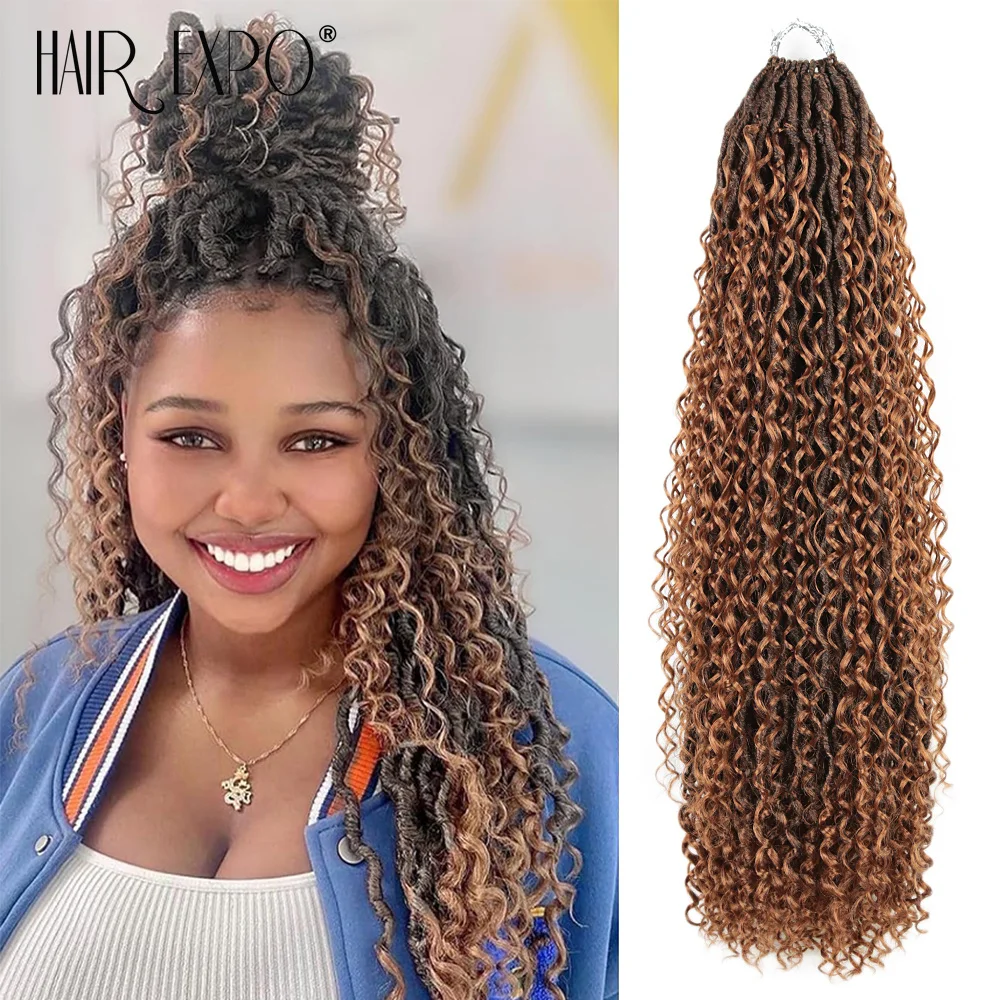 

26Inch Goddess Locs Crochet Hair Synthetic Faux Locs Curly Braiding Hair Extensions Ombre River Locs Braids Hair For Black Women