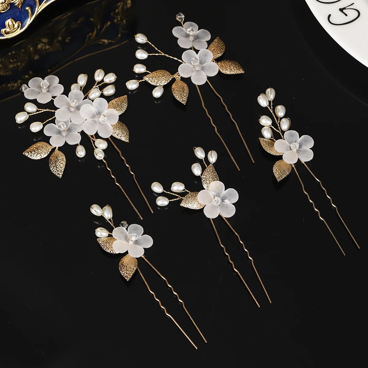Mode Kristall Perle Blume Haarnadel Set 5PK Braut Hochzeit Kopfschmuck Party Bankett Frau Haarnadel Als Geschenke – Detail 7