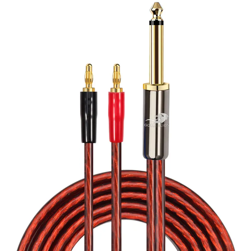 Premium Active Speaker Cable 1/4" Jack MONO 6.35mm to Dual Banana for Sound Mixer AMP Speaker