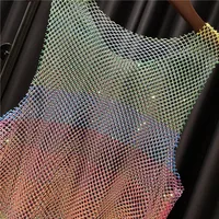 Women&Men Neon Crystal Colorful Rhinestones Shiny Sexy Y2K RainbowTank Tops Party Club Sexy See Mesh Hollow Out  65cm long - Image 3