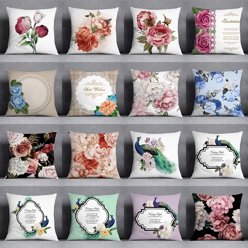 

Fashion Classic Square Decorative Pillowcase Rose Pattern Living Room Sofa Cushion Pillow Home Decor