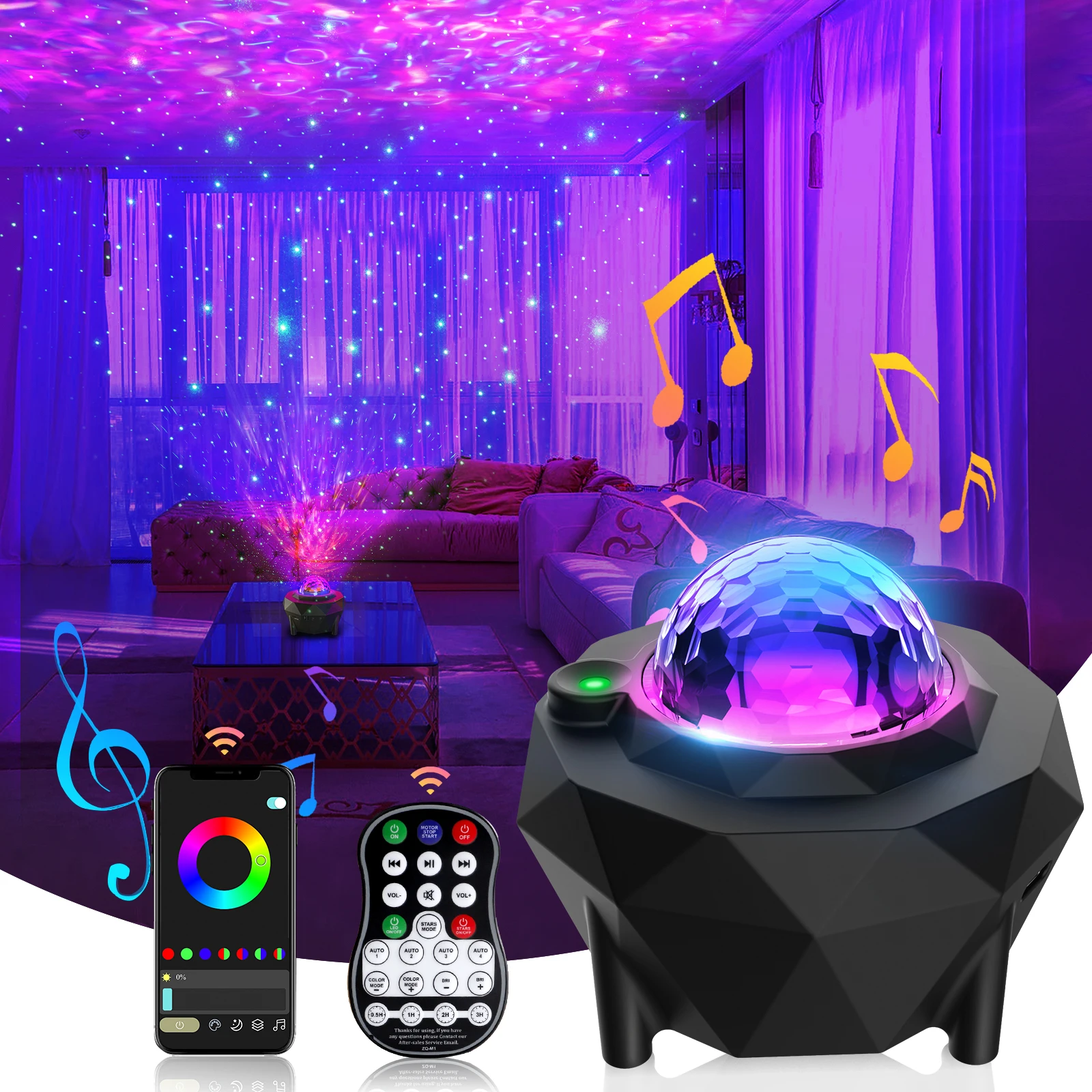 Lampada Da Soffitto Per Camera Da Letto 3 In 1 Rgb Led Usb Galaxy Star Night Light Music Starry Sky Projector Light Ocean Wave Con Telecomando