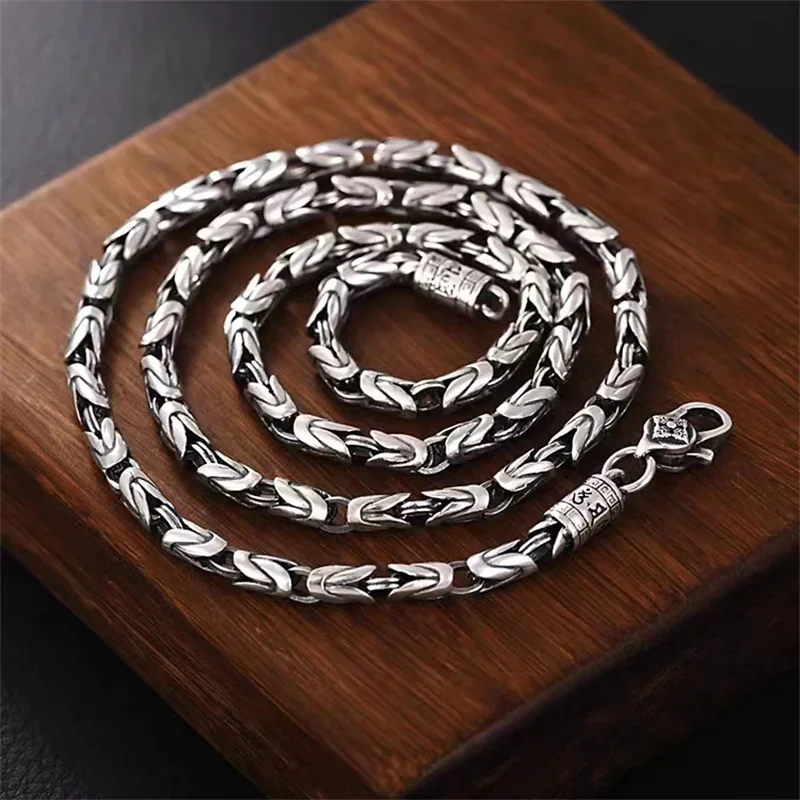 

S925 Sterling Silver Necklace Men's Om Mani Padme Hum Retro National Style Personality Fashion Luxury Simple Atmosphere